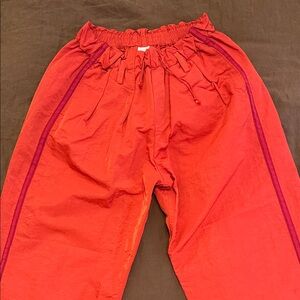 Red Drawstring Pants with Stripes